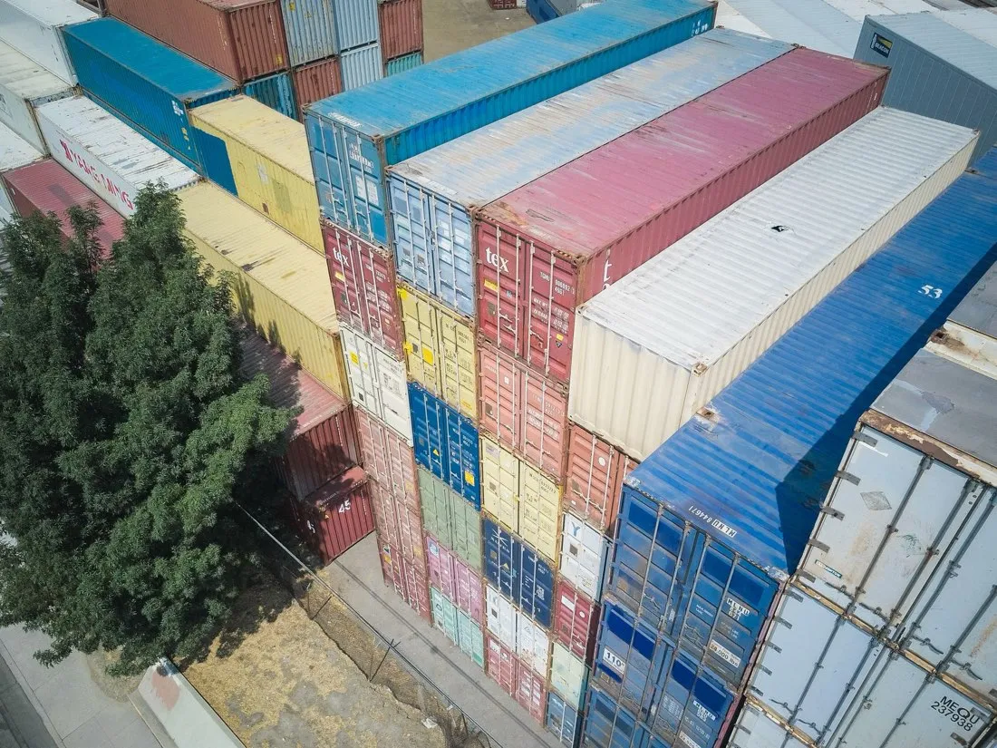 Tumpukan container di depo dilihat dari udara